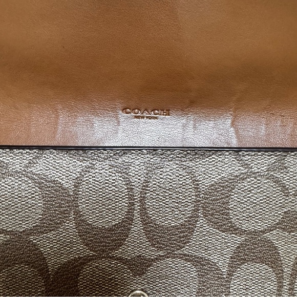 Coach Signature C Logo Slim Envelope in Khaki/Saddle checkbook Fold Long Wallet - Picture 8 of 8
